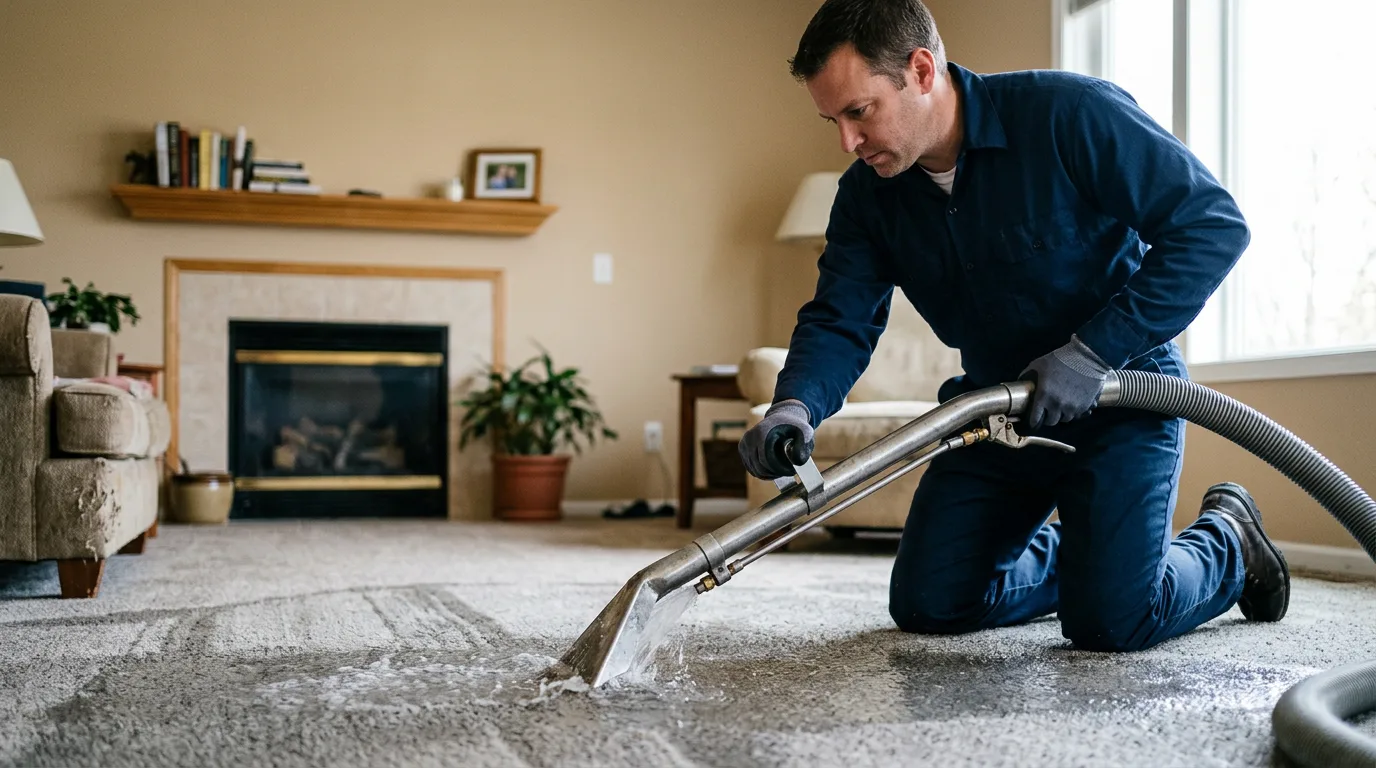 Water damage restoration technician working near Pella, IA